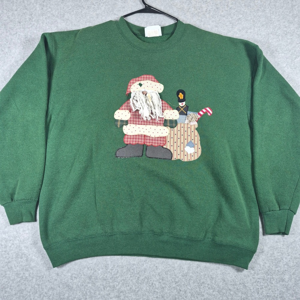 Vintage Lee Sweatshirt Mens XL Green Santa Claus Applique Heavyweight Crewneck